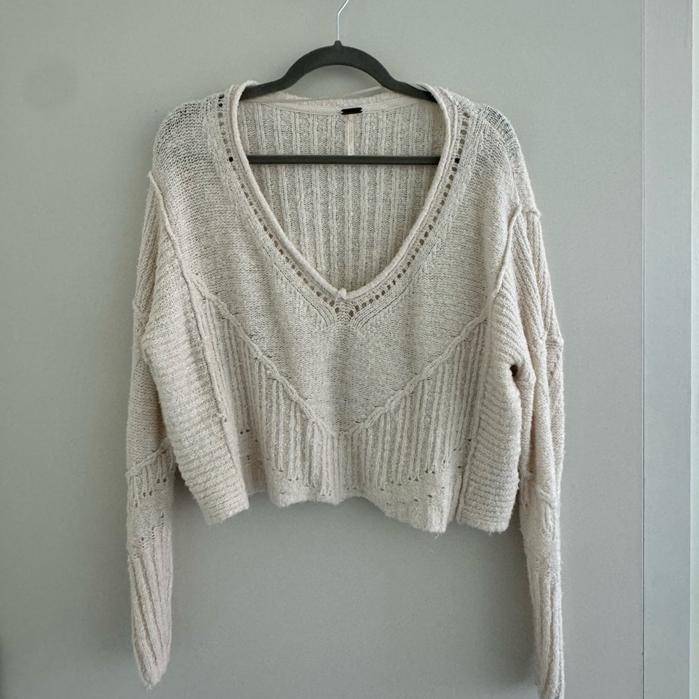 Free people Cream V-Neck Women's Sweater